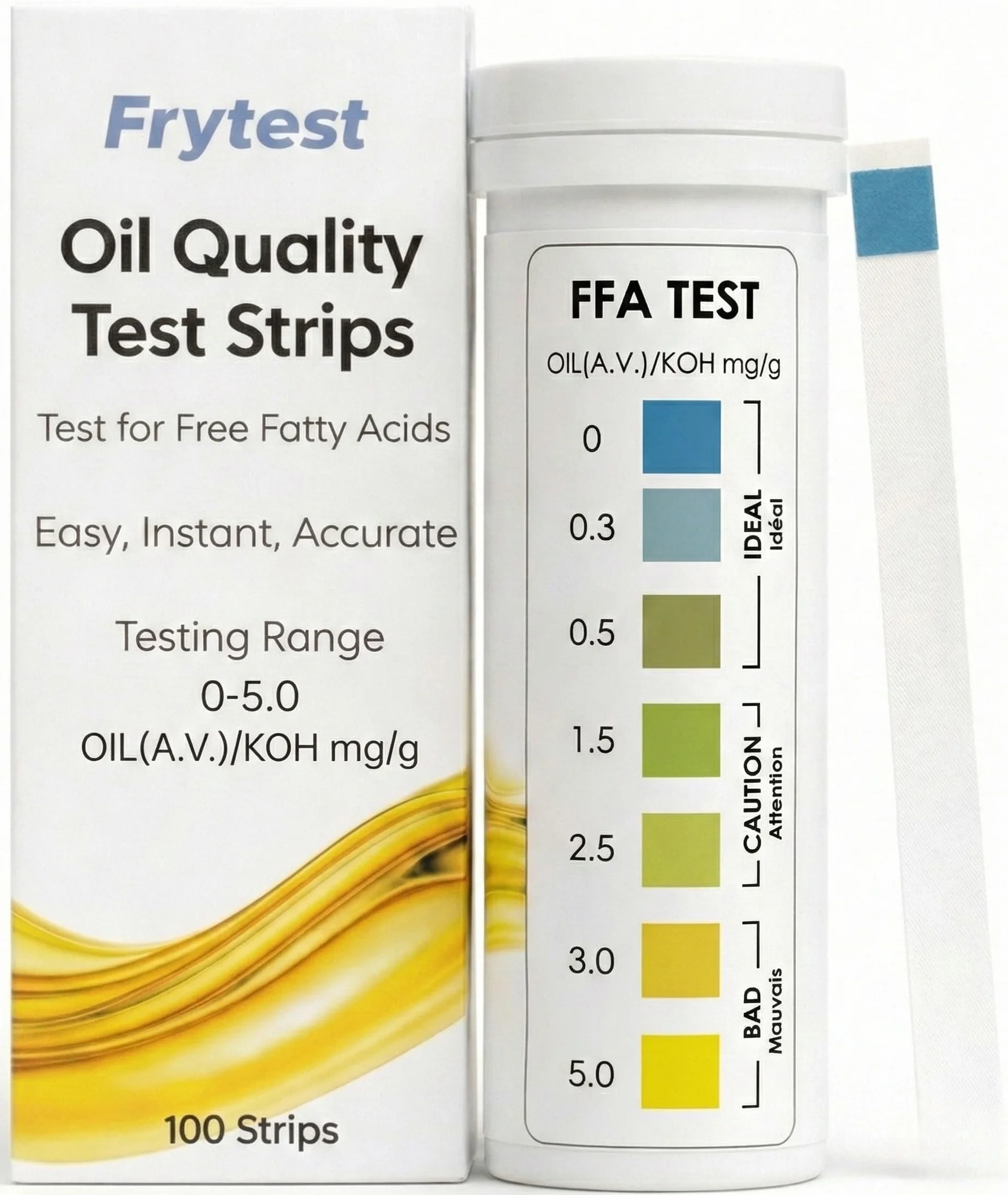 Tiras Test Aceite Fritura FFA – Medidor de Calidad del Aceite – Control HACCP – 100 Tiras – Fabricación Certificada ISO 9001