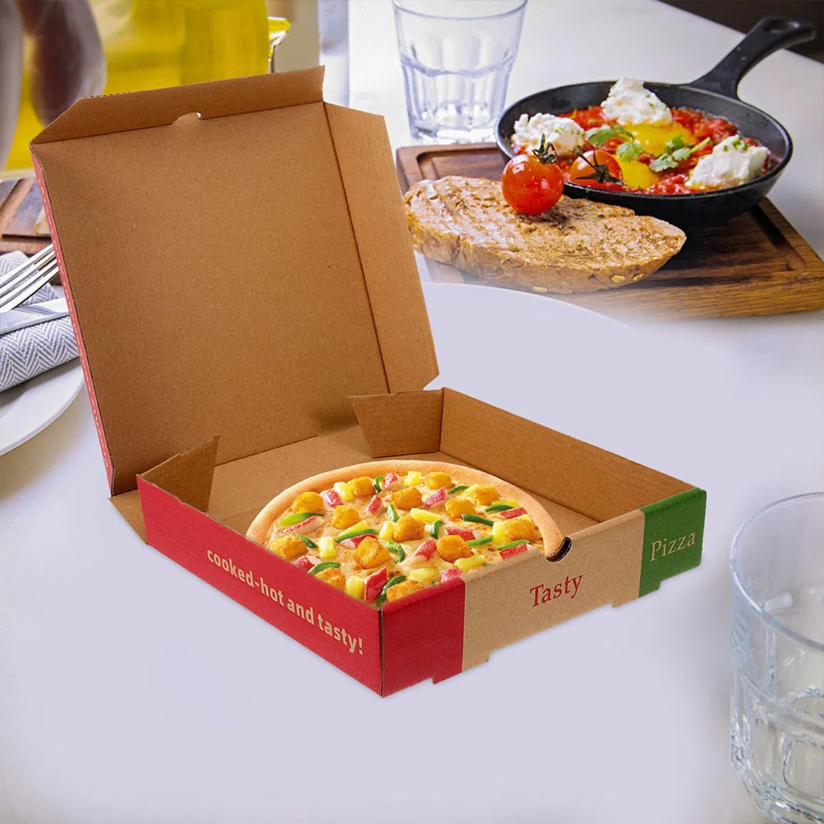 SHINEOFI Caja de Pizza de Papel de Pizza y Cheesecakes para Almacenamiento y Transporte para Llevar 10 Piezas, Caja Plegable de 7 Pulgadas en Restaurantes