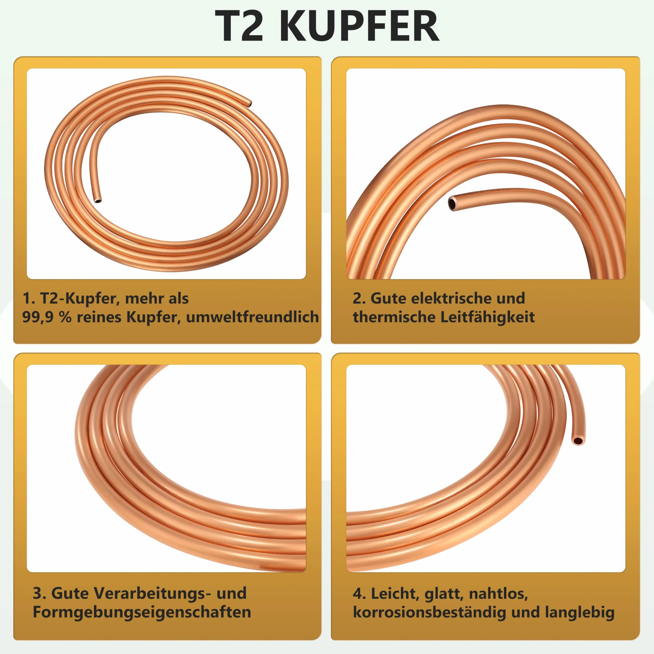 99,9% Kupferrohr, KWOKWEI Soft Kupferrohr OD 6 mm ID 4,8mm, 3 M Länge Kupferrundrohr für Kältetechnik, Generatoren, Stromschienen, Schaltgeräte Transformatoren, etc
