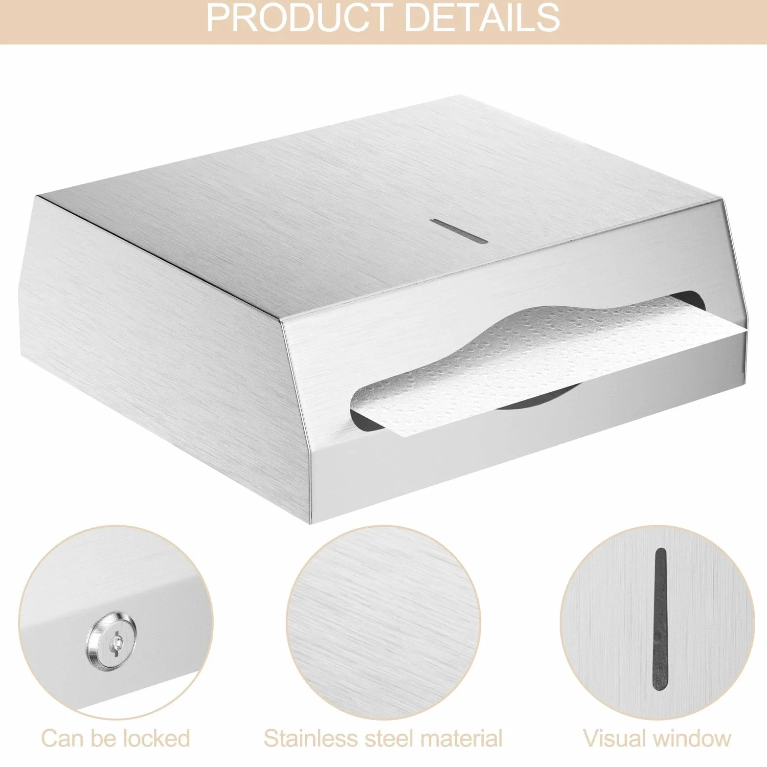Dispensador Papel Secamanos en Pared, Dispensador de Toallas de Acero Inoxidable con Cerradura, Dispensadores de Papel Higiénico para Oficinas, Hoteles y Restaurantes(Plata)