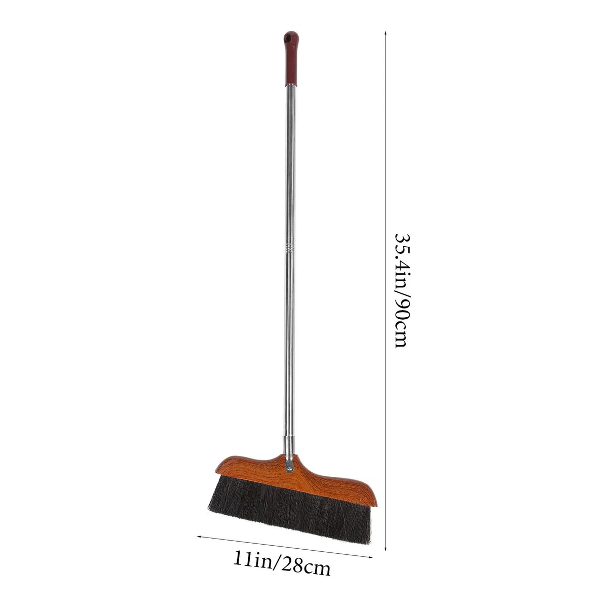 MAGICLULU Escoba de Pelo Natural Negro Mango Largo de Acero Inoxidable, Cepillo de Barrer para Limpieza Doméstica, Tamaño Pequeño Adecuado para Espacios Pequeños y Colgar