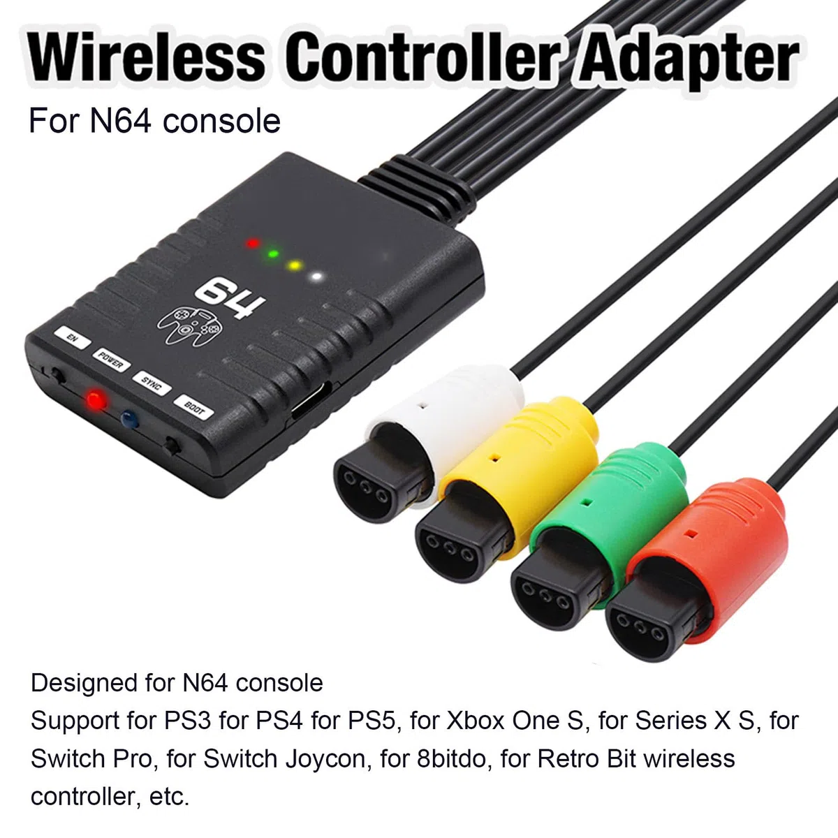 Ouitble Adaptador convertidor de consola de juegos Convertidor de inalámbrico Bluetooth Plug and Play profesional para consola N64 con conexión de múltiples dispositivos Conf