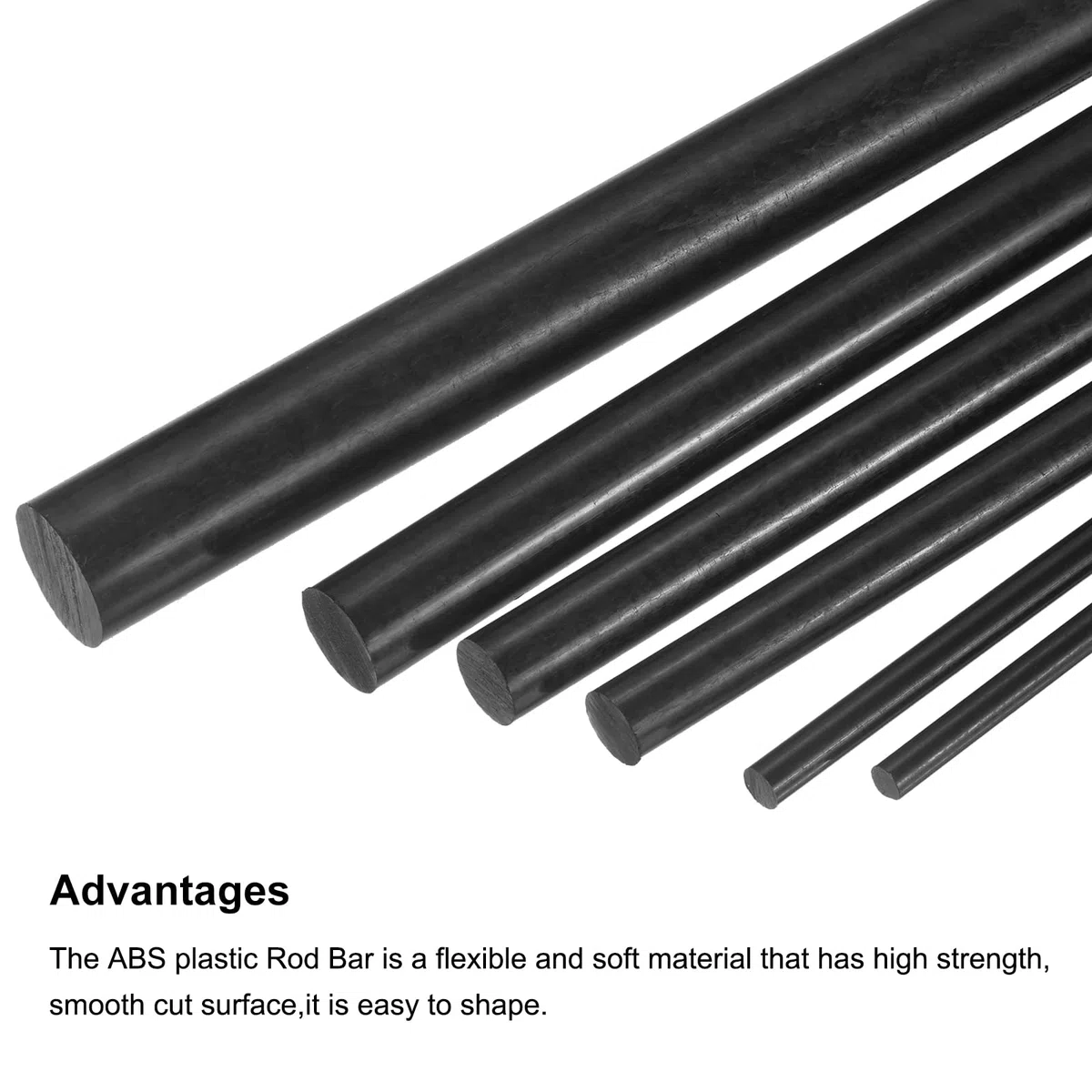 sourcing map Barra de plástico ABS redonda sólida de 16 mm x 400 mm, color negro para material de modelo de bricolaje, fabricación de modelos arquitectónicos, mesa de arena de bricolaje, paquete de 2