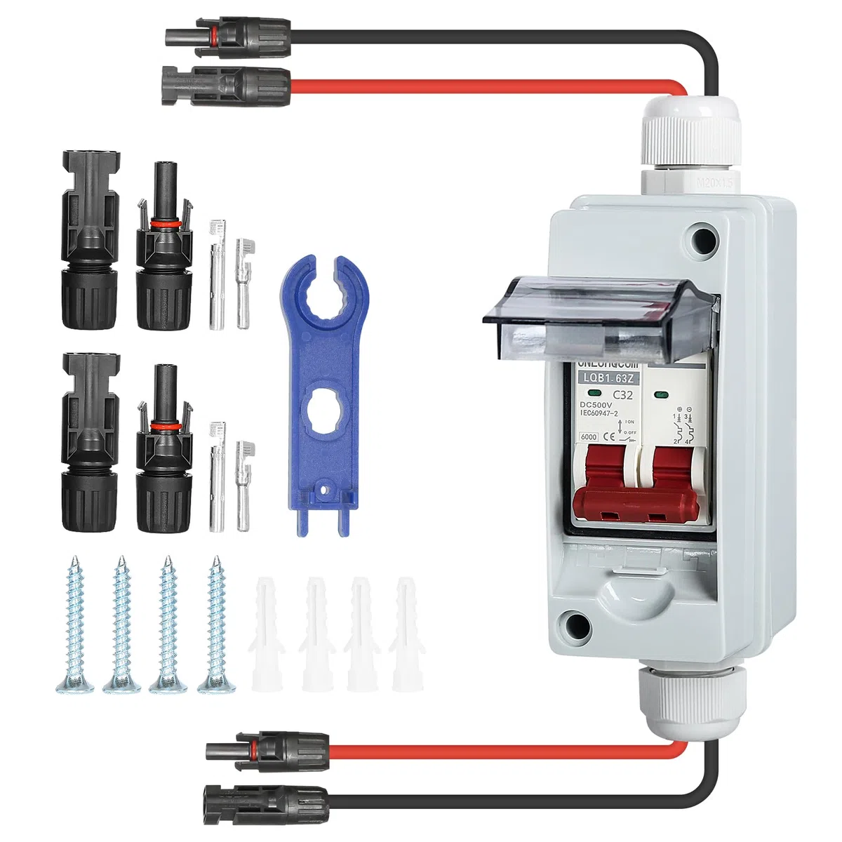 DEWIIN Interruptor de Separación DC 500V 32A 1 en 1 Fuera Interruptor de Desconexión Solar Disyuntor Fotovoltaico PV Combiner Box DC Aislador Solar Combiner Box para Sistema Solar