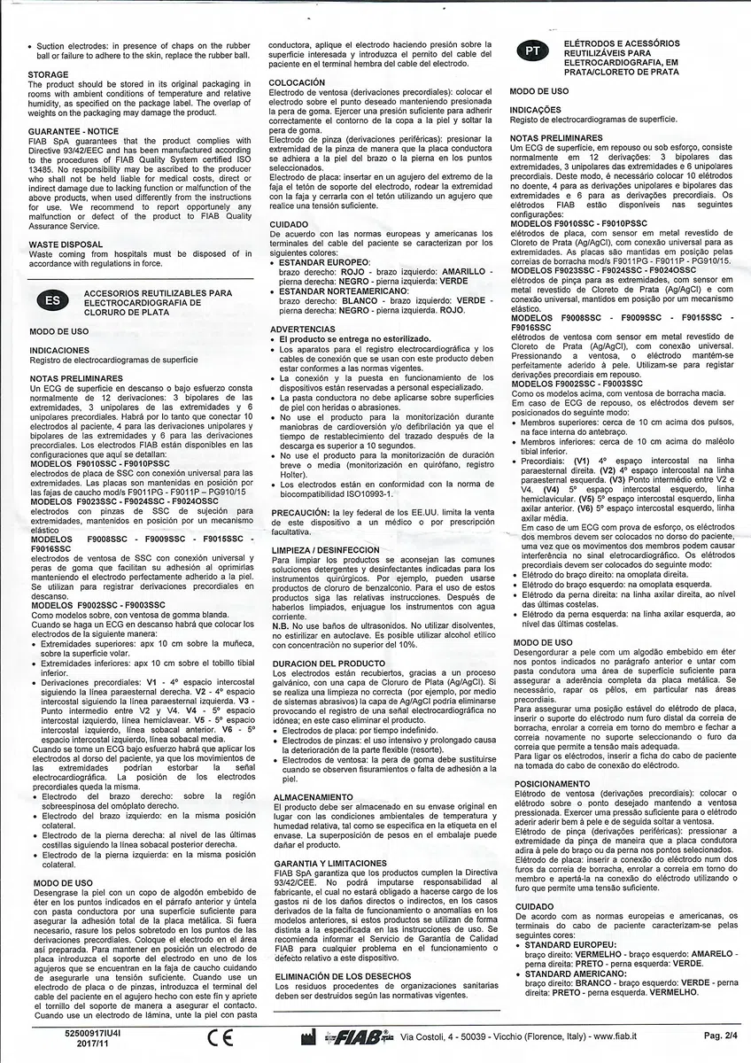 Fiab F9024SSC - Electrodo periférico de pinza para ECG, adulto, juego de 4 unidades