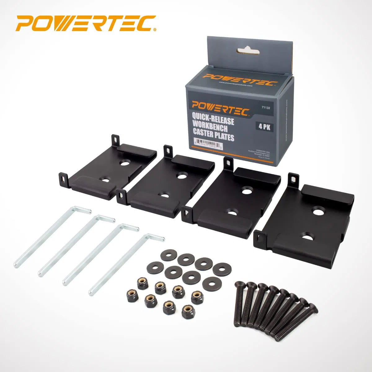 POWERTEC 71132 - Juego de 4 placas giratorias para banco de trabajo, color negro