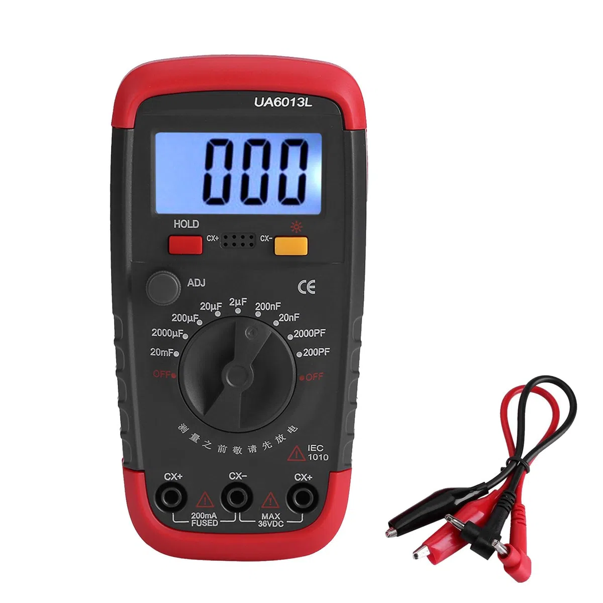 Yctze Probador de Medidor de Condensador Digital UYIGAO Compacto Pantalla LCD 6013L - Medición de 9 Rangos para Condensadores, Portátil con Retención de Datos