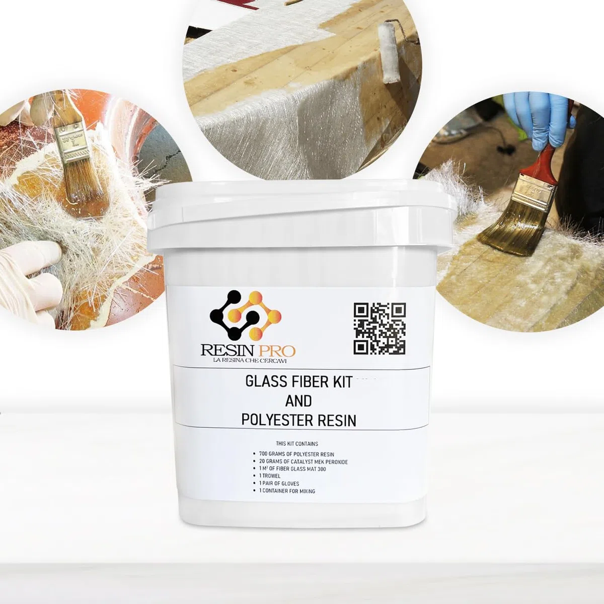 Resin Pro – 700gr Kit de reparación de resina + fibra de vidrio de 1 m x 1 m – rápido, sencillo y duradero, material de refuerzo