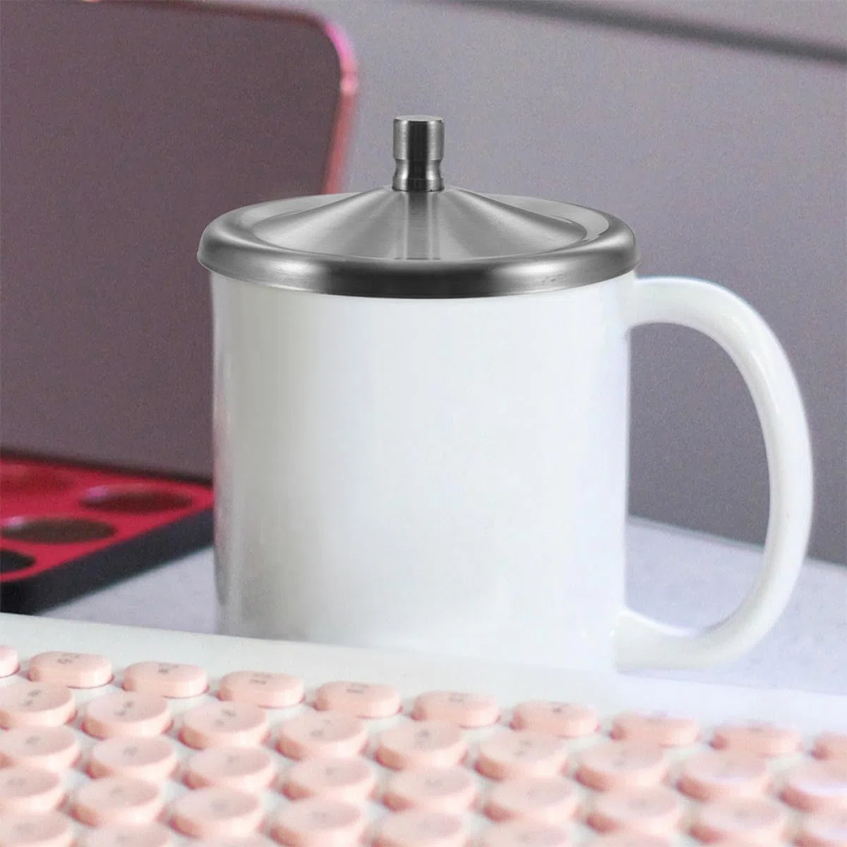 Tapas de Acero Inoxidable para Taza de 8 Cm, Set de 6 Unidades, Resistente al Calor Impactos, Tapa de Sellado para Bebida Caliente y Fría, Reutilizable y Fácil de Limpiar, Apta