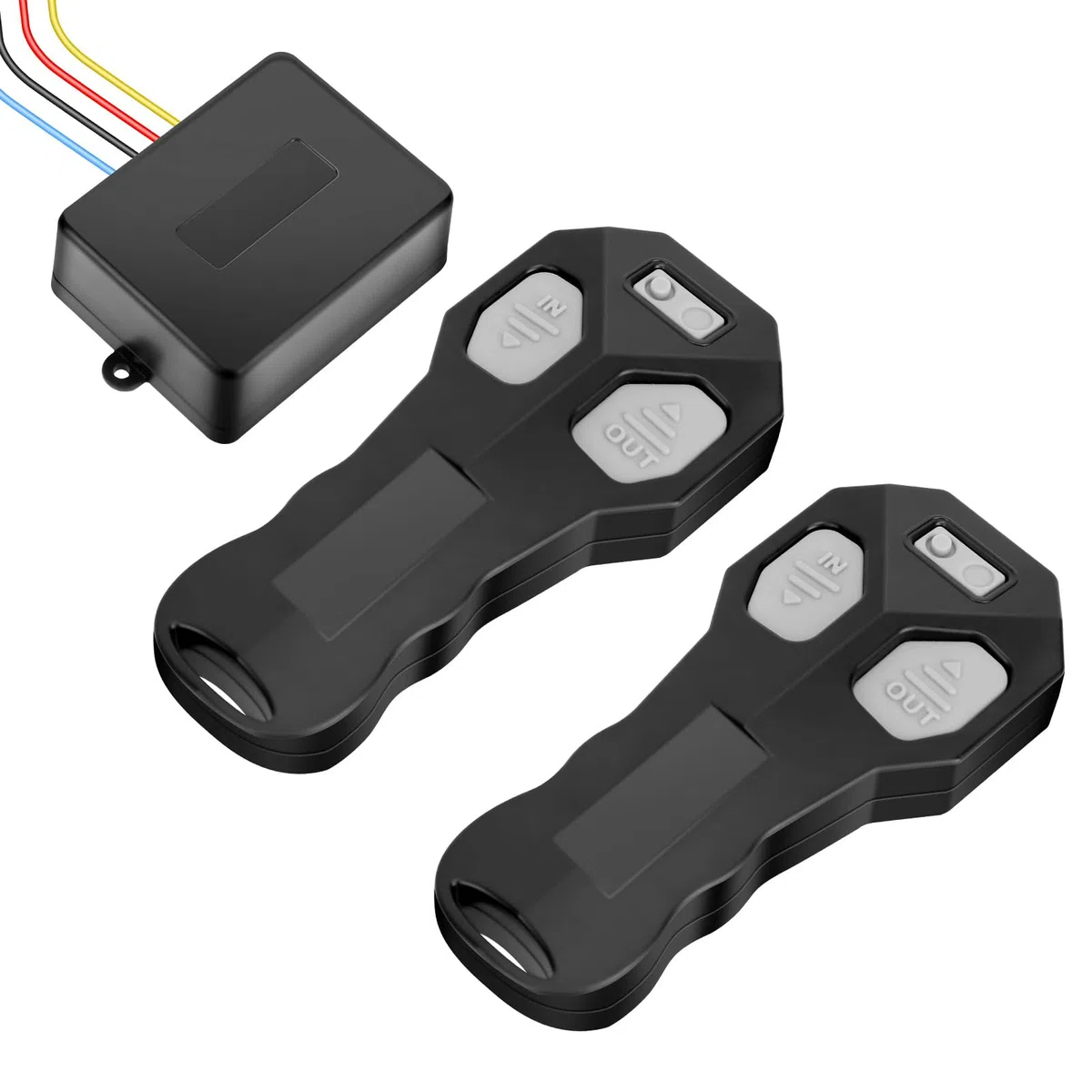 Winch Remote Control Kit, Universal Inalámbrico Cabrestante Mando a distancia Set con 2 mandos a distancia y 1 receptor, alta sensibilidad con alcance de 25 m, para 12 V/24 V, Negro