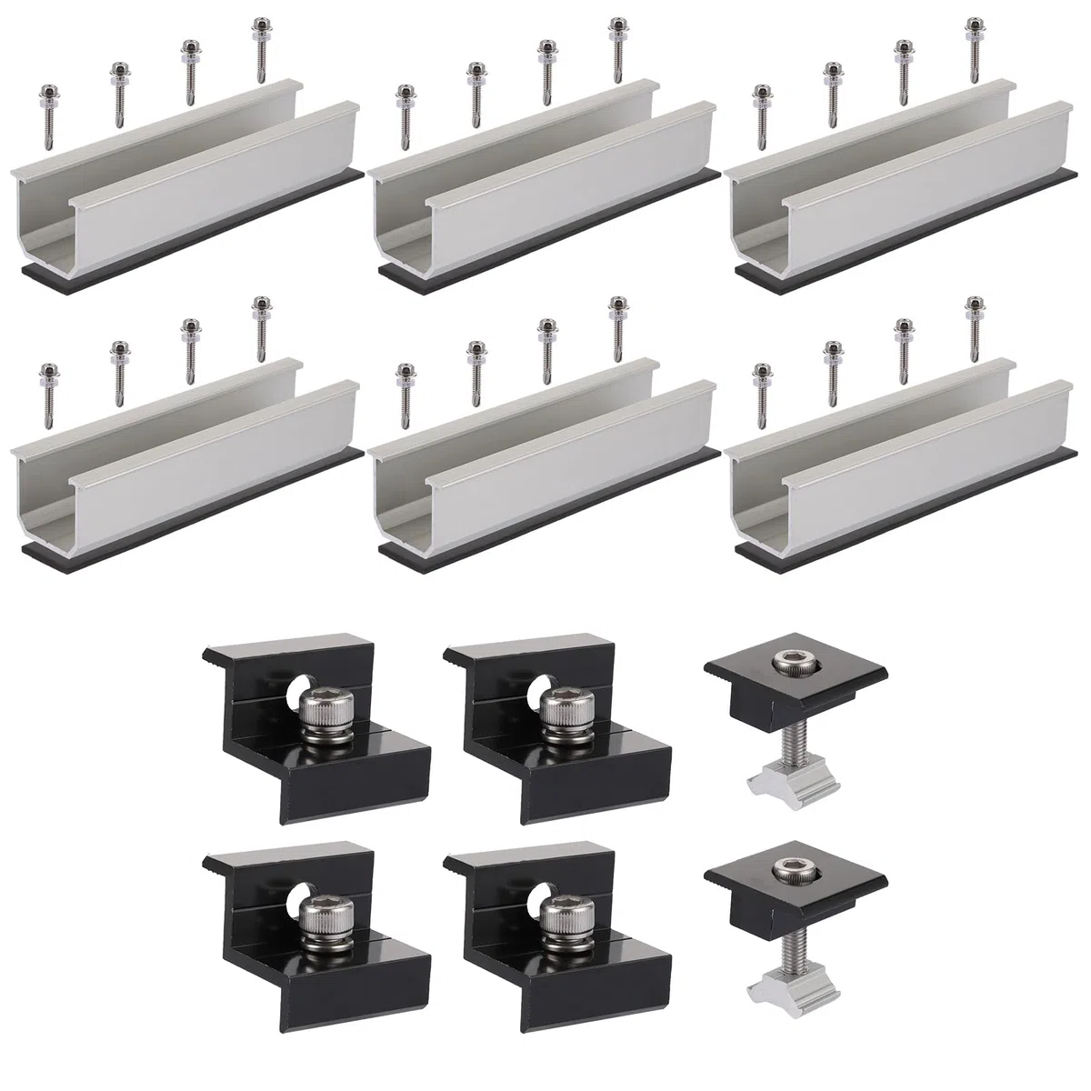 Kit de 6 soportes para paneles solares, rieles de perfil de aluminio de 12 cm y accesorios negro anodizado 30-35 mm, soporte ajustable, soporte para panel solar para soporte de panel solar
