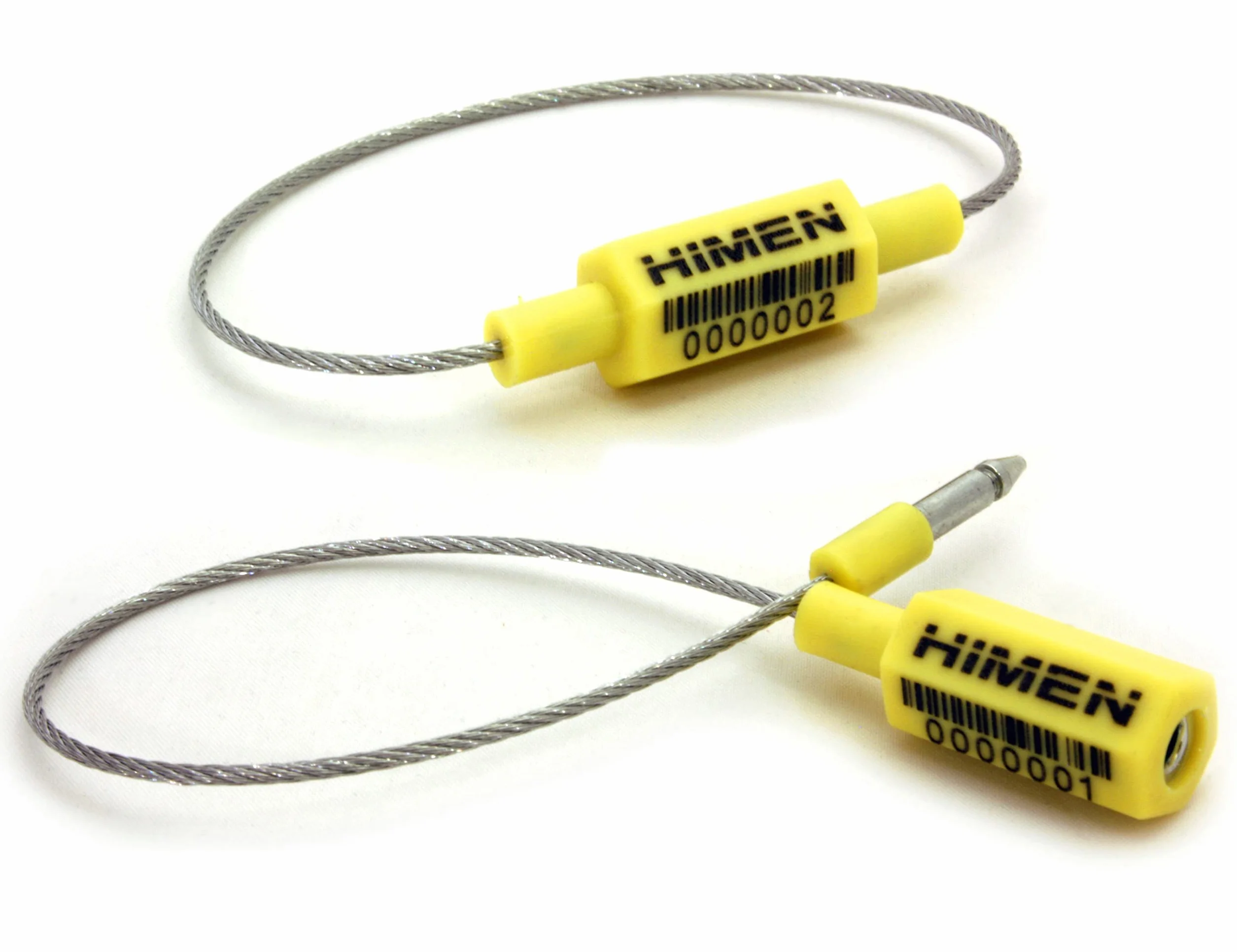 50 Precintos de Seguridad de metal con cable de HIMEN | numerados consecutivamente | con CÓDIGO DE BARRAS | Longitud 250 mm | PCS-1.8C | sellos | amarillo