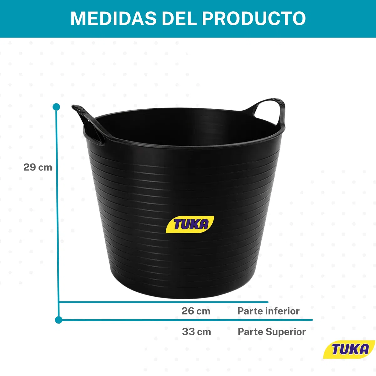 TUKA Pack de 8 Capazos de Plástico 30 L – Profesional, Color Negro | Barreño, Cubeta Resistente Multiusos para albañilería, jardinería, Agricultura y hogar (8, Negro)