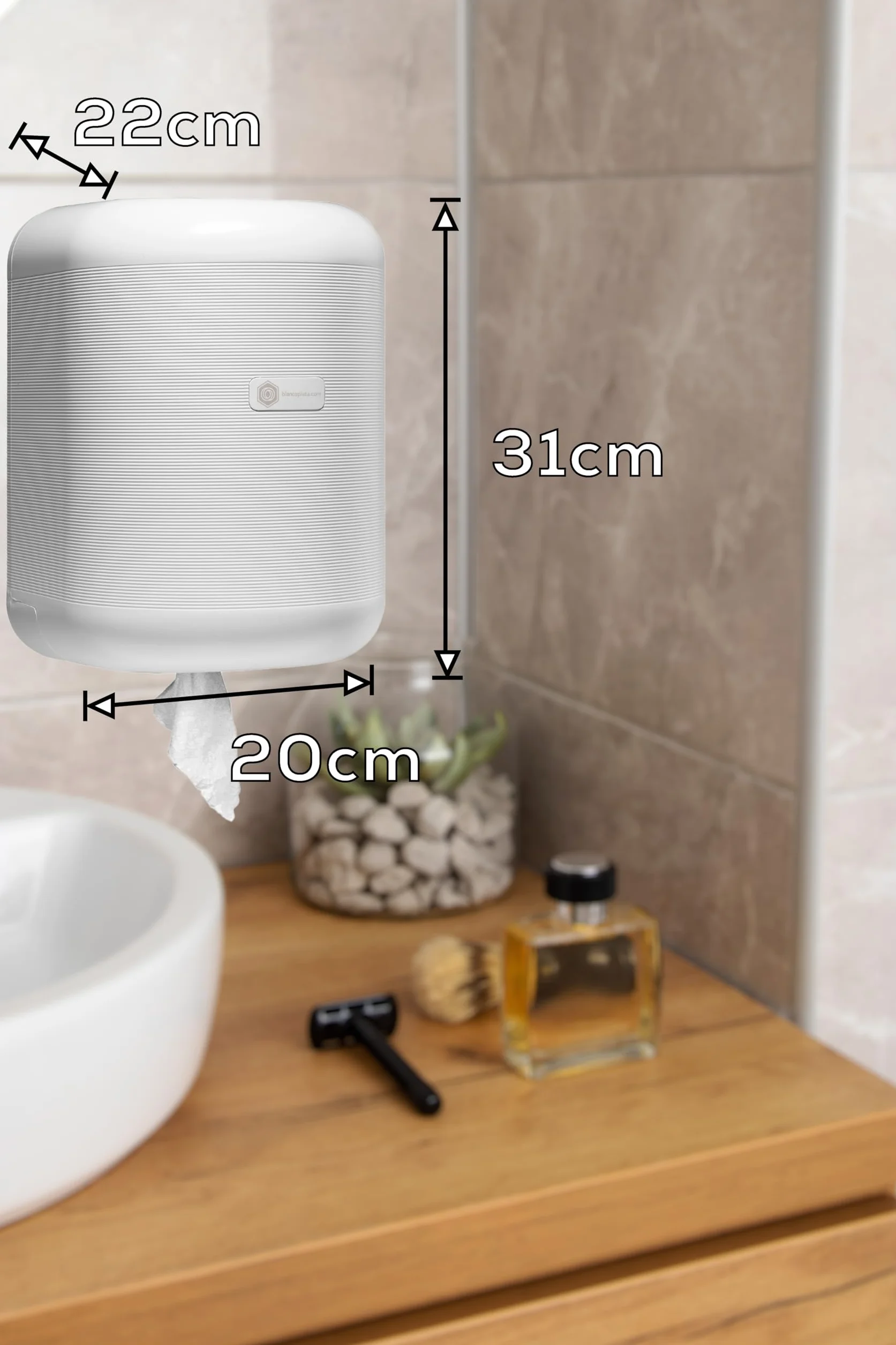 Blancoplata- Dispensador Papel Secamanos para Bobinas de Mecha en contínuo de máximo 210mm, Incluye Llave de Seguridad, Resistente y Duradero.