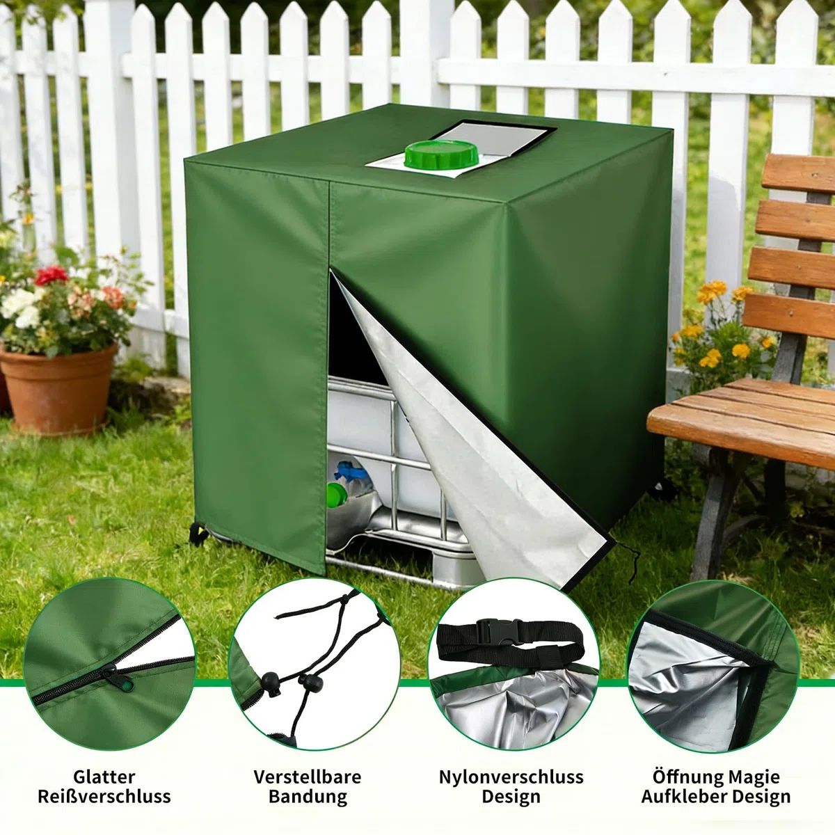 IBC - Cubierta para depósito IBC de 1000 L, cubierta 420D para depósito de agua, resistente al viento, resistente a los rayos UV, para depósito de agua, depósito de agua de lluvia (120 x 100 x 116 cm