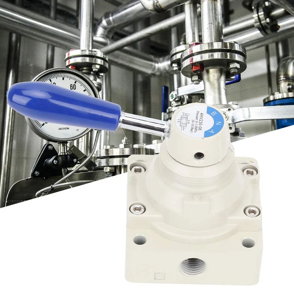 Palanca de control manual de 4 vías y 3 posiciones, válvula de inversión neumática de aleación de aluminio 4HV230-08, válvula neumática Pt de 1/4 pulg., Acción directa 0~1.0Mpa