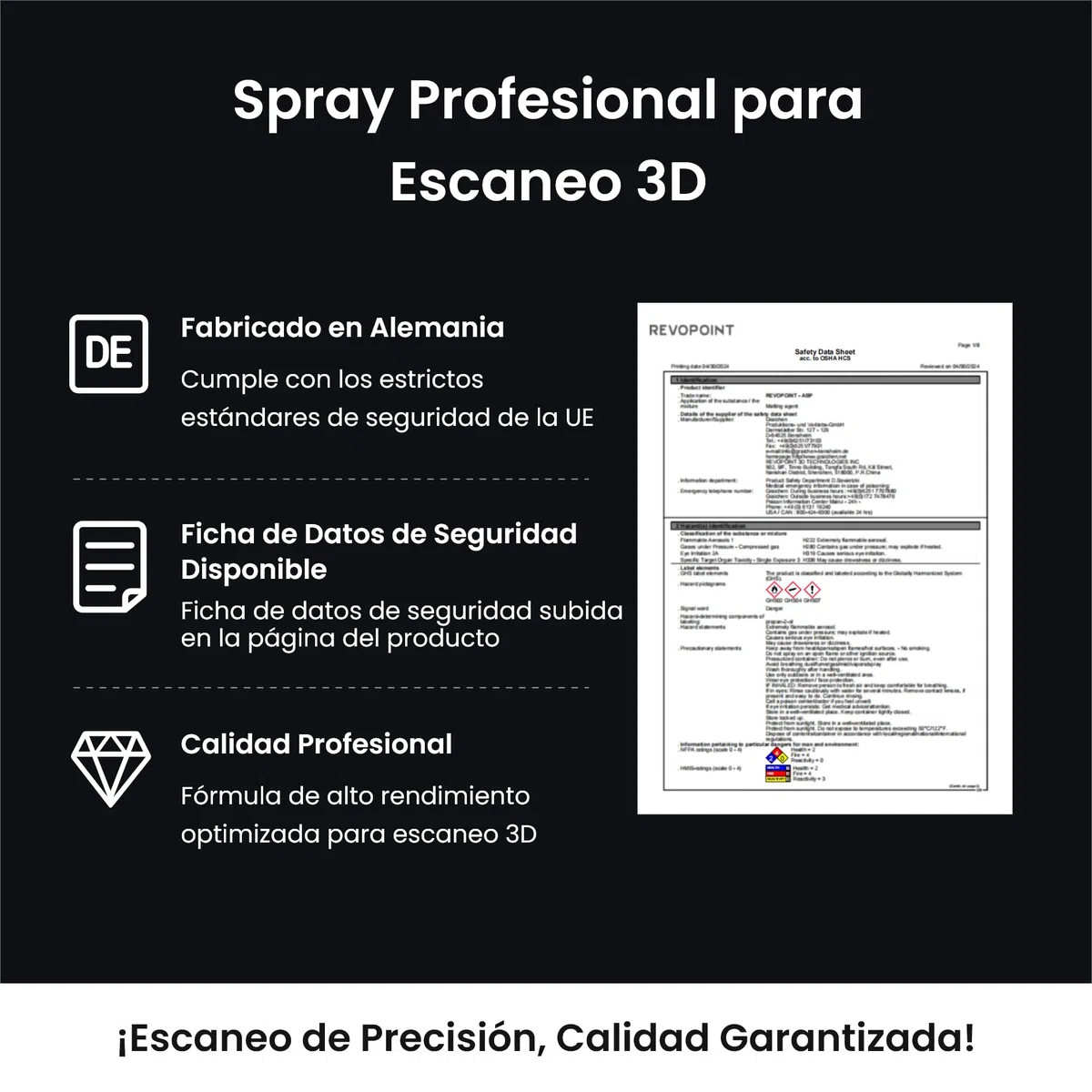 Spray para Escáner 3D, Semi-Permanente Hasta su Limpieza, para Superficies Reflectantes, Transparentes, Negras o Altamente Texturizadas, 500ml, AB-P
