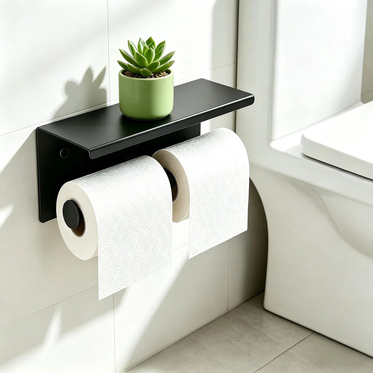 NICEME Portarrollos de Papel Higiénico de Doble Rollo, Portarrollos de Acero Inoxidable, Portarrollos de Papel Higiénico Comercial de Pared con Estante, Adecuado para Baños