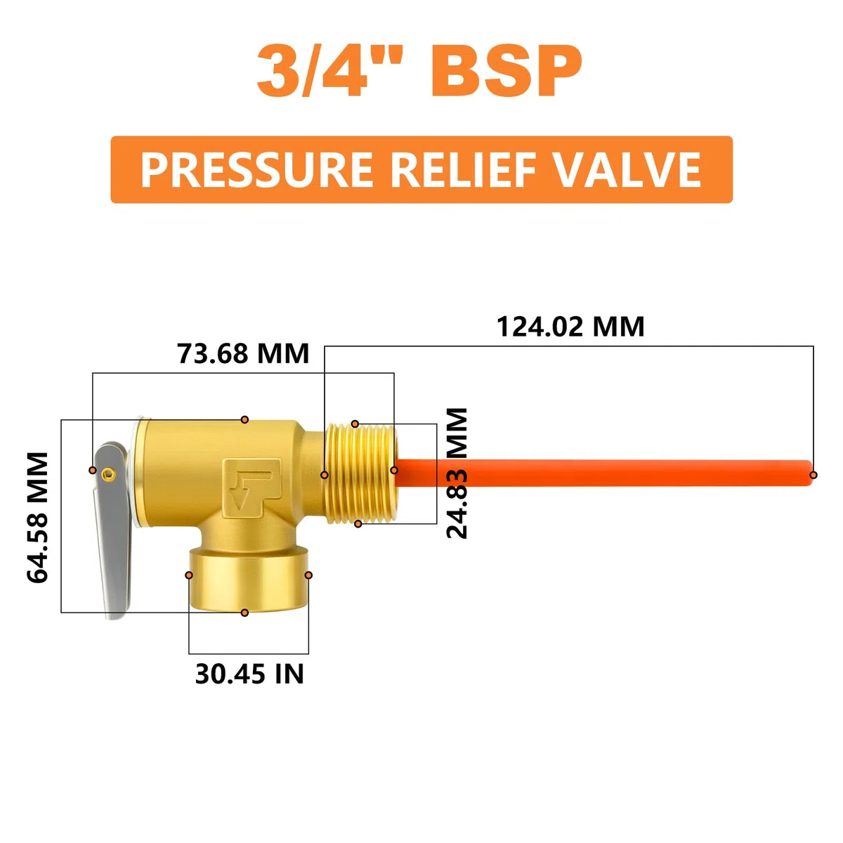 GASHER 3/4" BSP Válvula de alivio de presión y temperatura del calentador de agua para vehículos recreativos con sonda revestida de epoxi, para depósitos de calentadores de agua caliente
