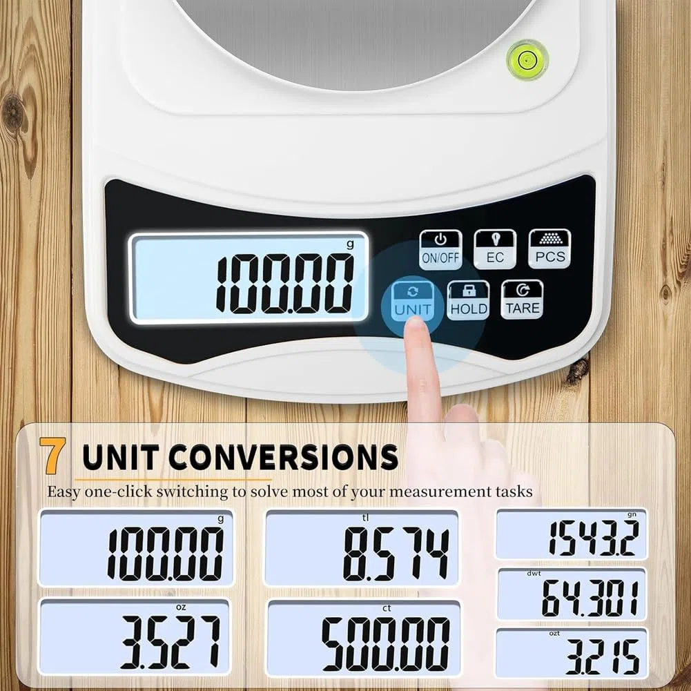 Báscula de laboratorio digital, escala de gramos, 1000 G, 0,01 GAprecisión, báscula electrónica multifunción de alta precisión con peso de 100 G, duradera y fácil de usar