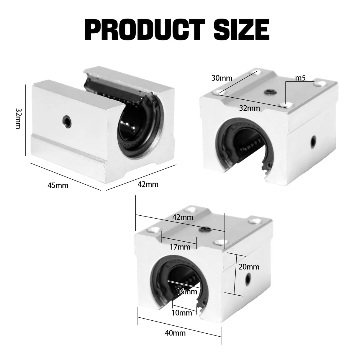 4 Piezas Rodamiento Lineal Bolas 16mm Casquillo Deslizante Abierto Bloqueo Rodamiento Lineal SBR16UU para Guías Lineales, Routers CNC, Impresoras 3D y Fresadoras