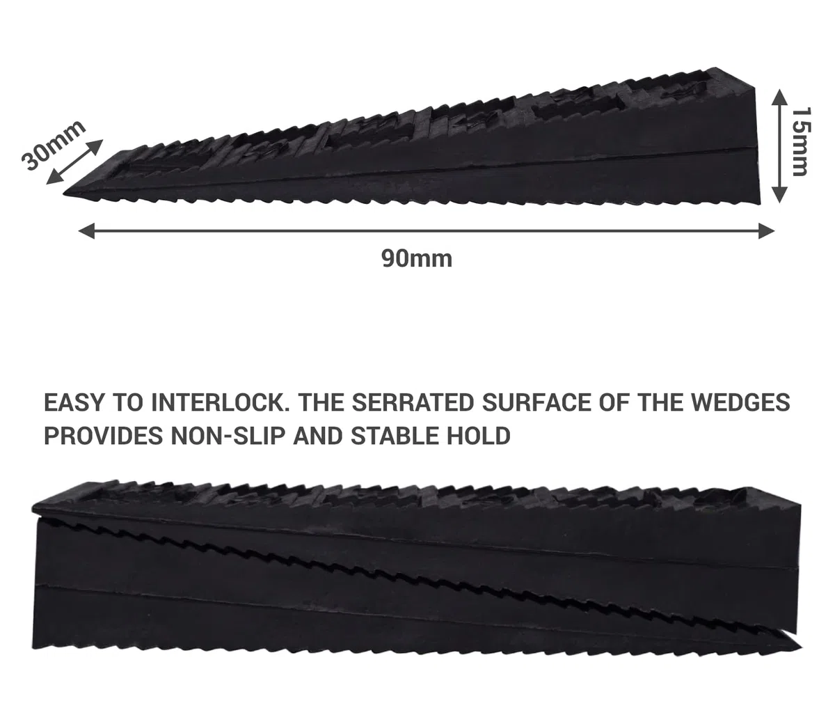 SKIR'CO (40 piezas) Cuñas Acanaladas de Plástico Negro, 90 x 30 x 15 mm, Cuñas de Montaje, para Nivelación y Espaciado