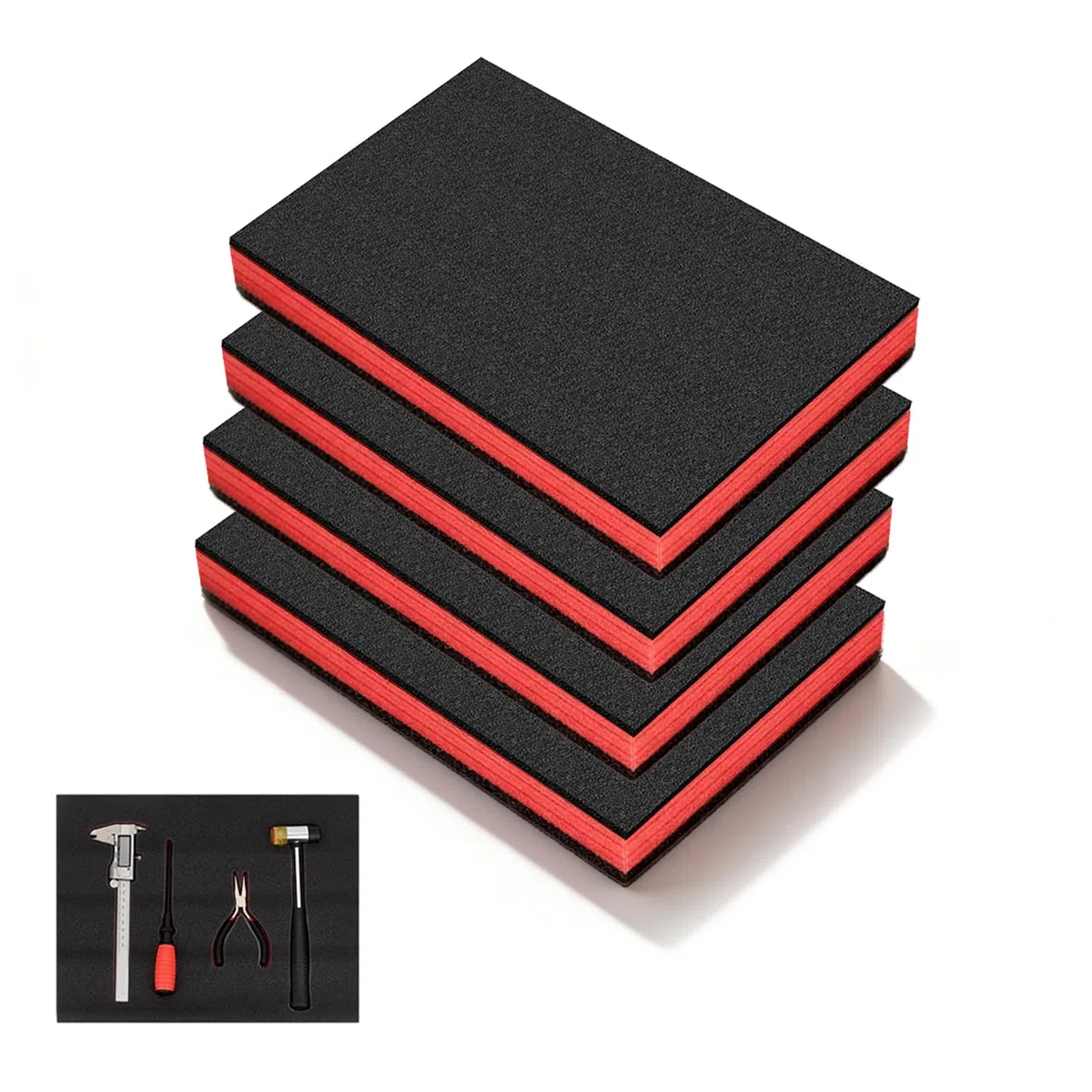 Kit de 4 Insertos de Espuma para Caja de Herramientas – Insertos Organizadores de Espuma con Corte – Comúnmente Usado Como Espuma para Caja de Herramientas (Negro-rojo, 40 x 33 x 2,5 cm)