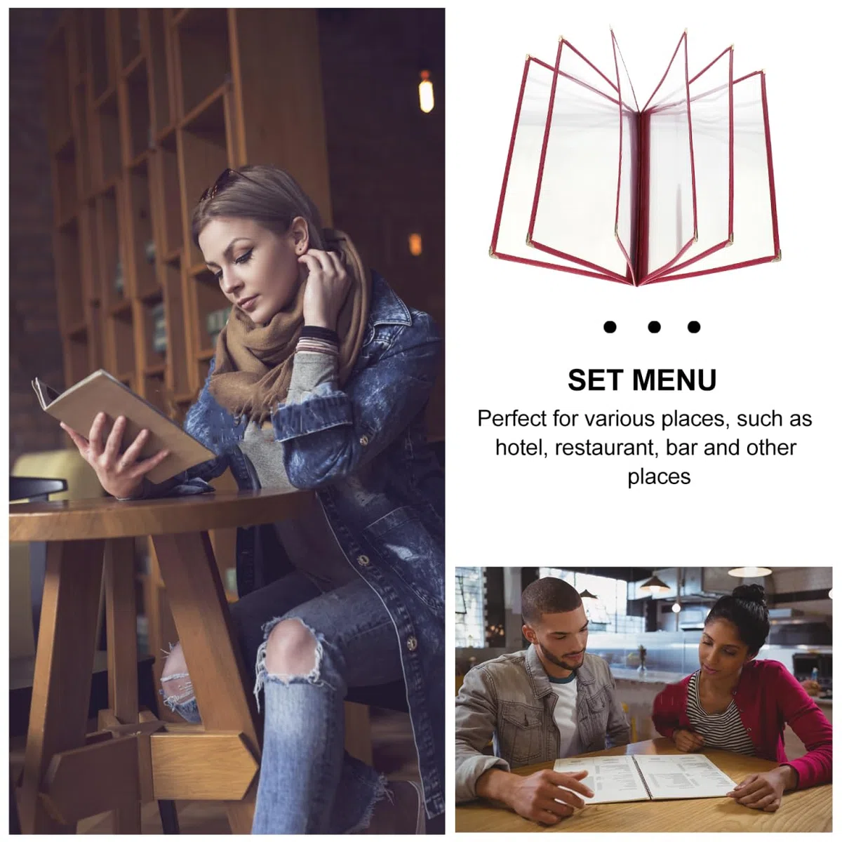 Amosfun Funda para Menú de Pvc Rojo A4 6 Páginas Transparentes, Cubierta Protectora Flexible E Irrompible para Restaurantes, Cafeterías y Bares, Soporte para Lista de Precios Insertada