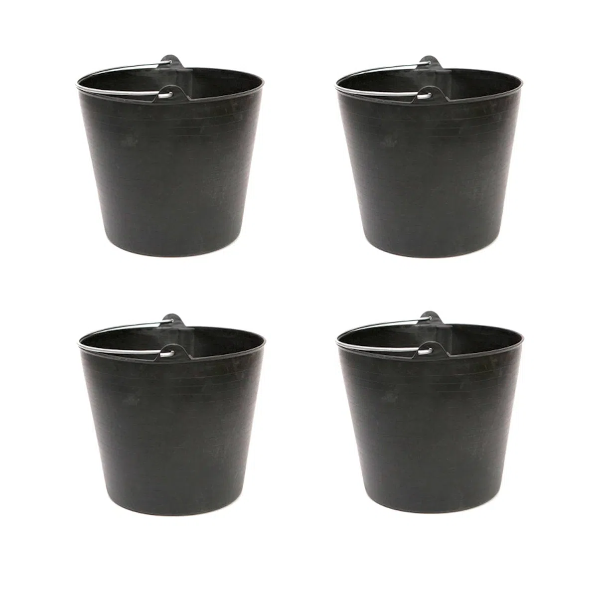 Tradineur - Pack de 4 Cubos de plástico con asa metálica, 35,1 x 30,3 cm, Ideal para Trabajo de Vendimia, Agricultura (26 litros - Negro)