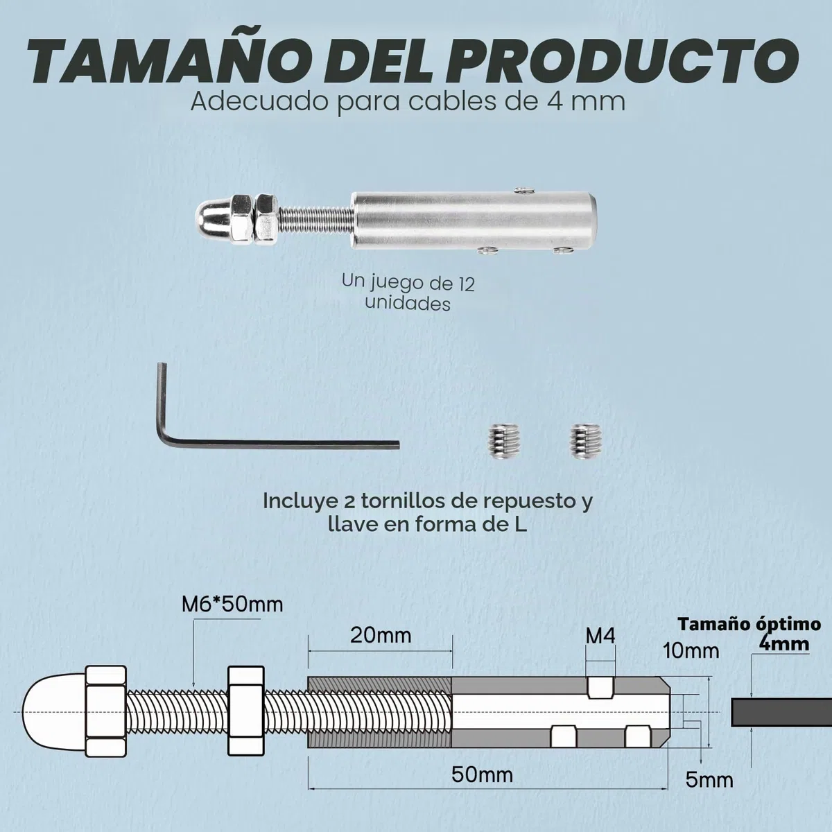 Terminal de cable de alambre de 4 mm, tensor de cuerda de alambre de acero inoxidable para fijación