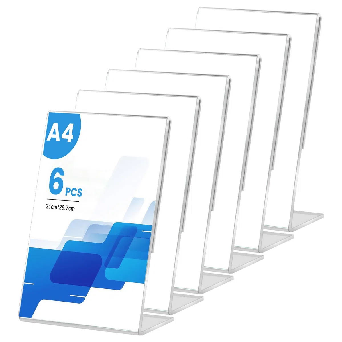 PORFOYO Expositor de mesa A4 acrílico inclinado, 6 unidades transparente A4, soporte acrílico para carteles en L, expositor de mesa inclinado, soporte de acrílico para publicidad, menú, cartel de