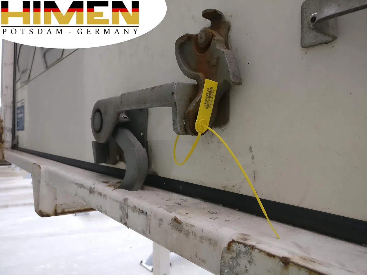 100 Precintos de Seguridad de plástico con incrustaciones de metal por HIMEN | numerados consecutivamente | con CÓDIGO DE BARRAS | Longitud 330 mm | MPS-330C | sellos | amarillo