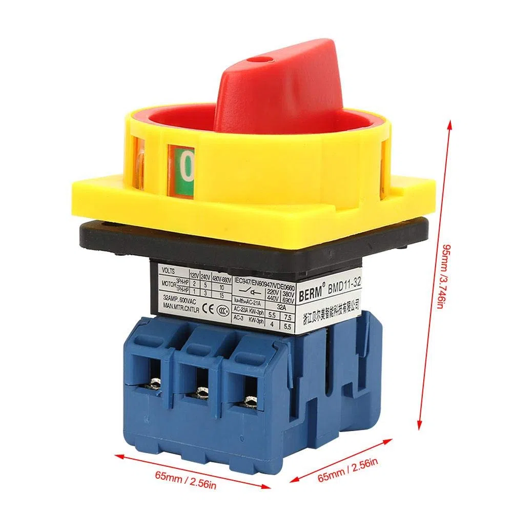 Interruptor Trifasico Rotativo,Interruptor de cambio de leva giratoria, interruptor de disyuntor de carga de 25 A / 32 A Interruptor de encendido y apagado de leva giratoria de 3 polos y 2 posiciones
