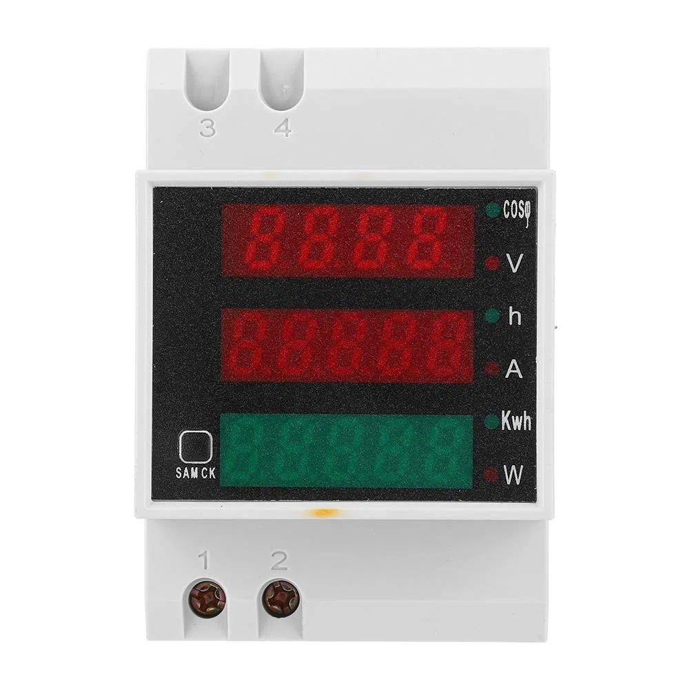 Medidor de Energía Digital D52-2047, Medidor de Potencia de Carril DIN Multifunción, Medidor de Factor de Potencia de Voltaje Actual, Medidor KWH con Pantalla LED AC200~450V