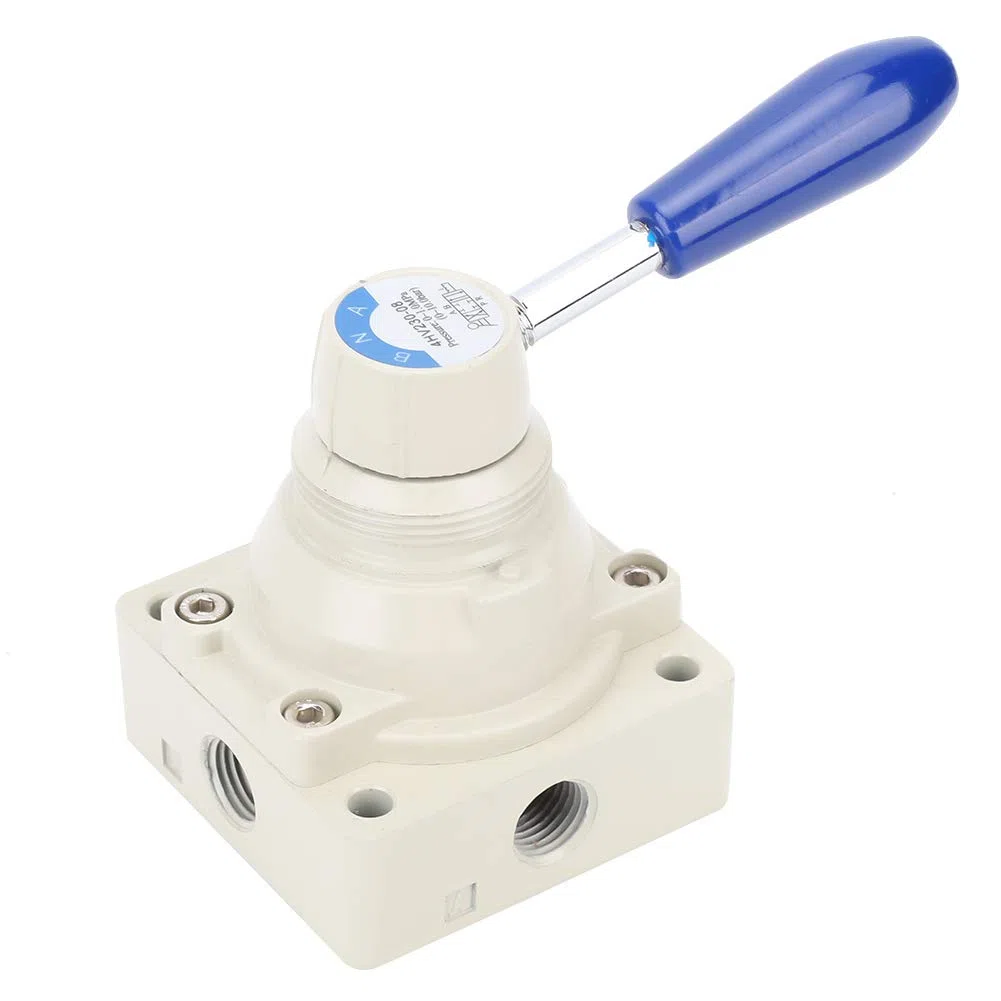 Palanca de control manual de 4 vías y 3 posiciones, válvula de inversión neumática de aleación de aluminio 4HV230-08, válvula neumática Pt de 1/4 pulg., Acción directa 0~1.0Mpa