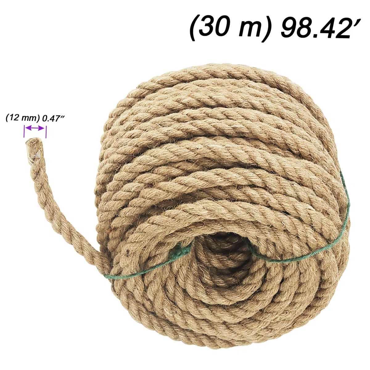 JOIKIT Cuerda de yute natural de 12 mm x 30 m, cuerda de cáñamo trenzado de 98 pies, cuerda de yute trenzada para colgar, manualidades, decoración