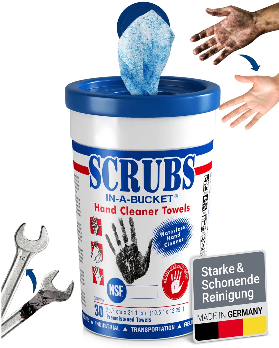 SCRUBS in a Bucket - 30 toallitas limpiadoras de manos - limpiador de manos con aprobación de NSF - la limpieza de manos perfecta - versátil y ideal para llevar en movimiento
