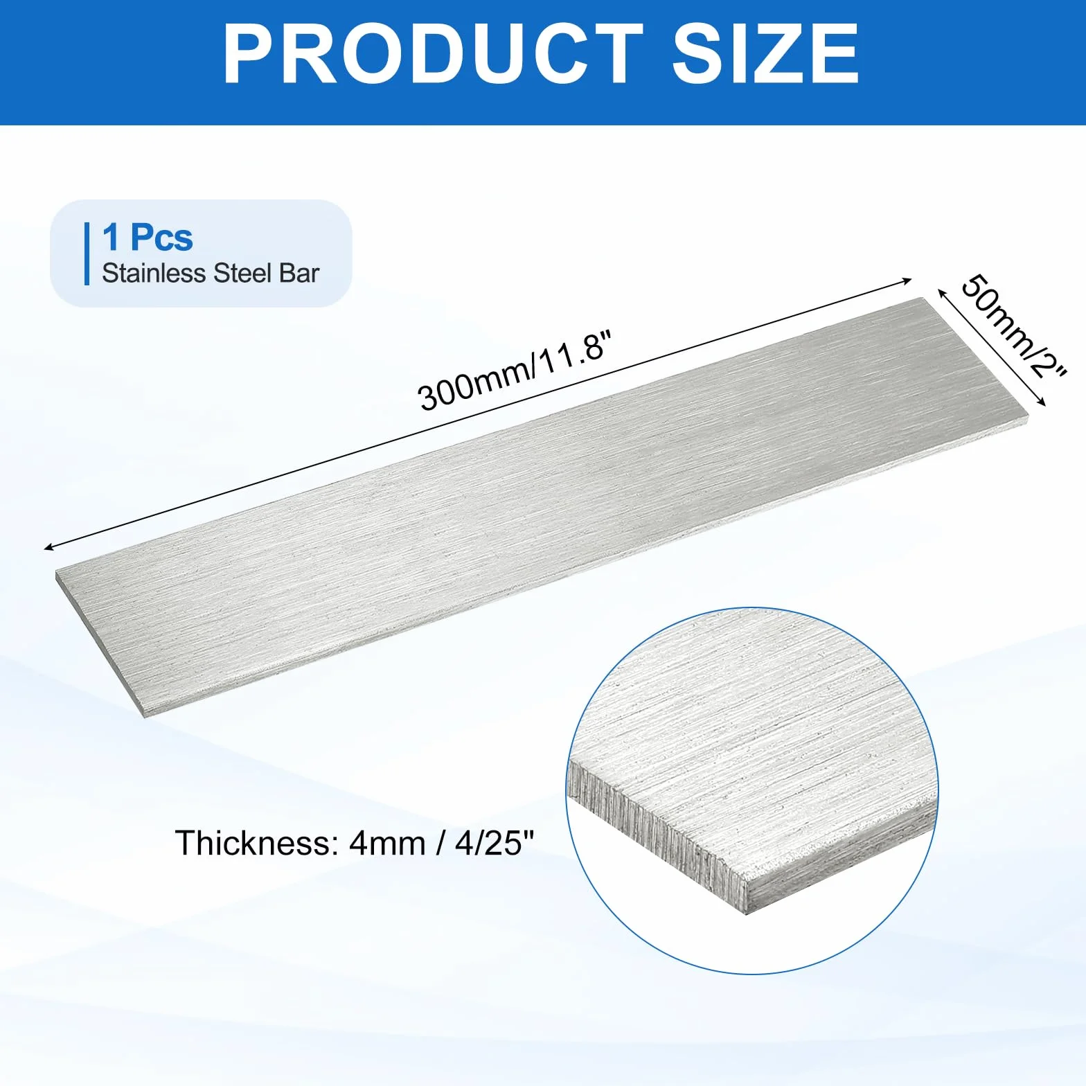 QUARKZMAN Barra Plana Acero Inoxidable 316L Longitud 300mm Ancho 50mm Grosor 4mm Tiras Metal Acabado Cepillado Para Bricolaje Cocina Artesanía Maquinaria Construcción Industria 1 Pieza