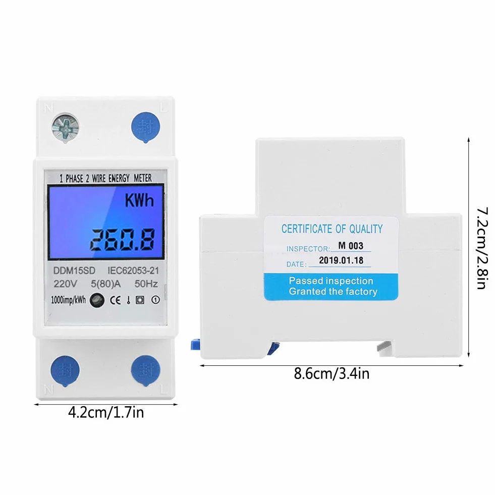 DDM15SD KWh Medidor de Energía Medidor de Energía Monofásico Pantalla Digital con Retroiluminación LCD 5-80a