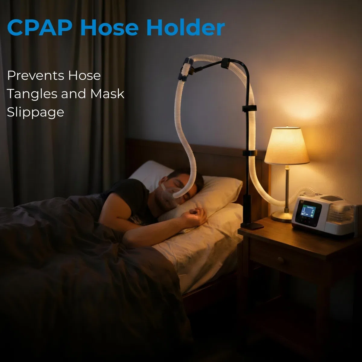 soporte tubo cpap,brazo flexible 120 cm con pinza extraancha 8 cm, soporte manguera respiratoria antienredos compatible con la mayoría de mascarillas CPAP,Adattarsi a Qualsiasi Stanza