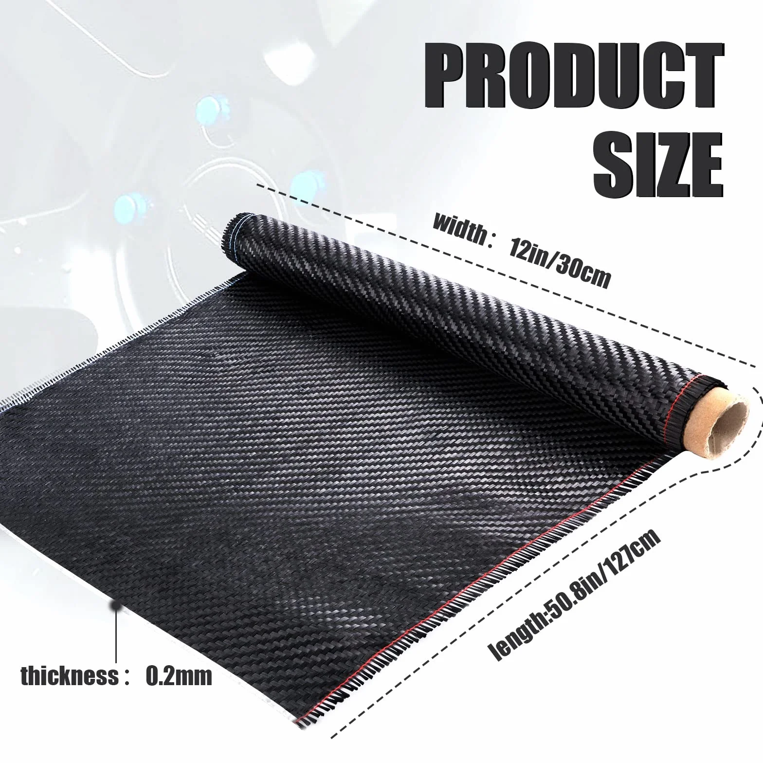 Tela de Fibra de Carbono, Rollo de Tela de Fibra de Carbono de 127x30cm Lámina de Fibra de Carbono de Vinilo Negro para Barcos Automóviles Muros de Hormigón Sótanos Proyectos de Bricolaje