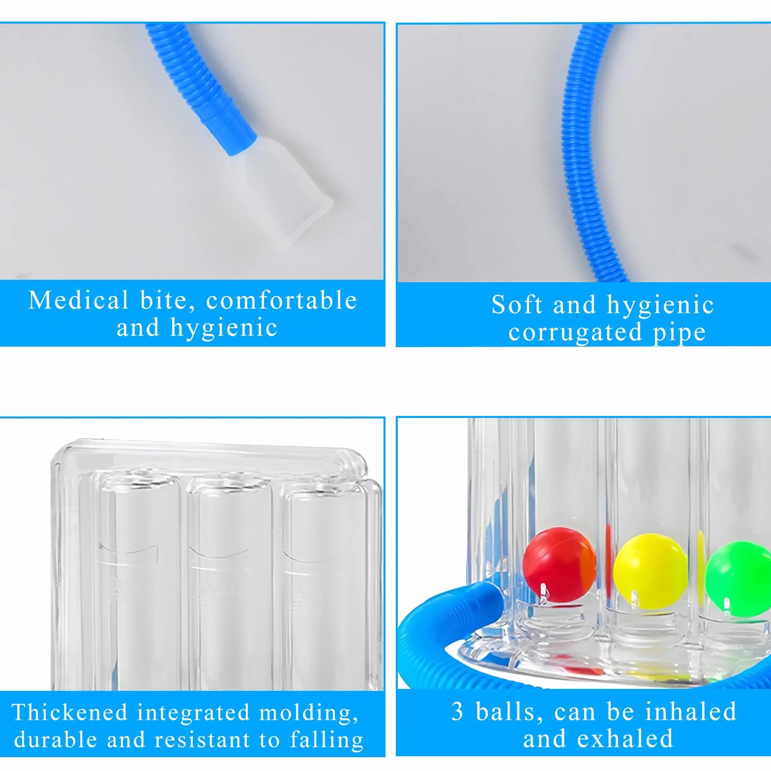 Ejercitador Pulmonar Respiratorio, Ejercitador de Pulmón, Ejercitador Respiración Profunda, Espirometro Incentivo de 3 Bolas, Breathing Lung Exerciser, Incentive Spirometer (600~1200CC)