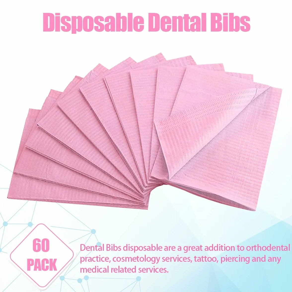 60 baberos dentales desechables para el paciente, 13 x 18 pulgadas, 3 capas impermeables piercing de papel tatuaje servilleta de papel para clínica dental, estación de tatuaje y salón (rosa)