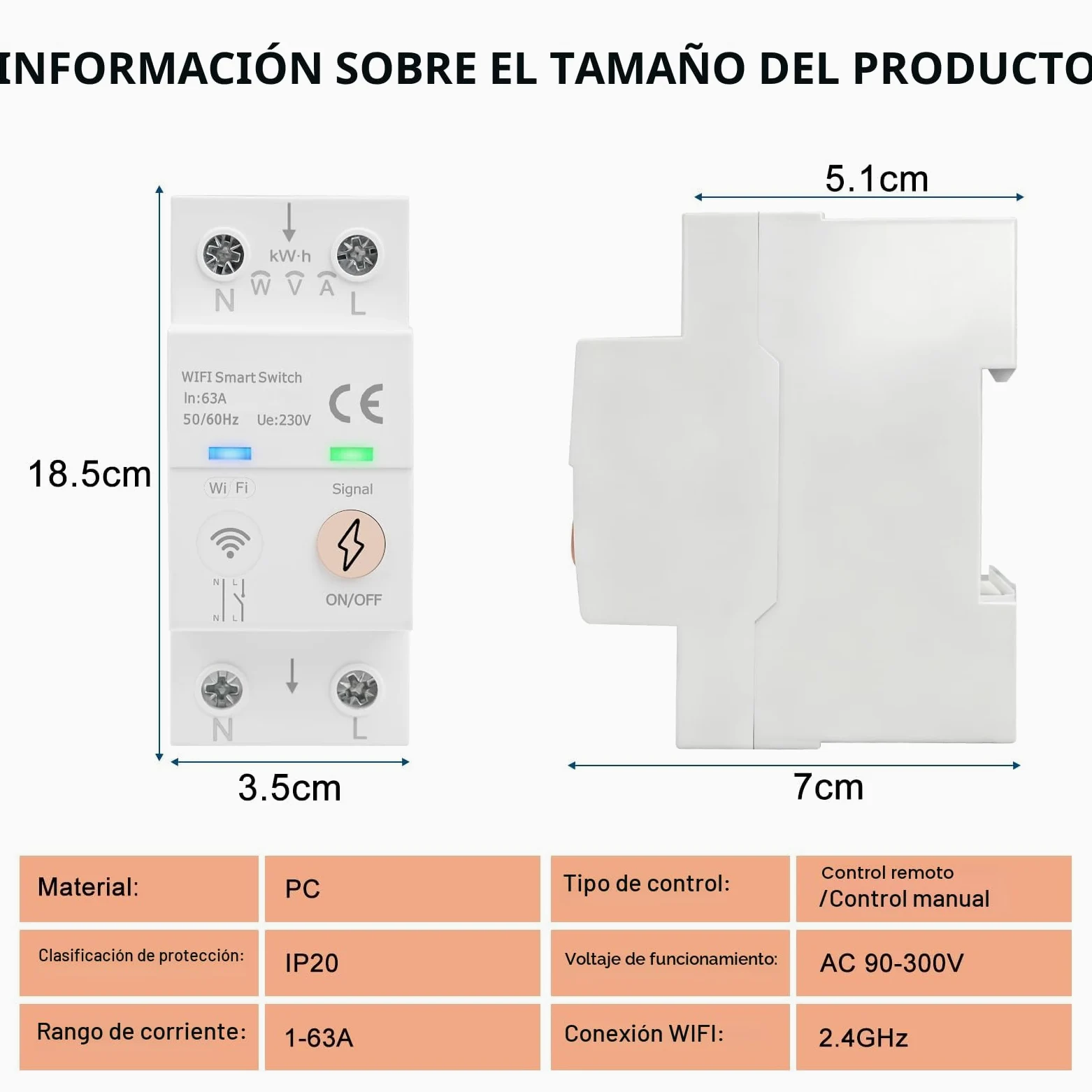 Disyuntor Inteligente WiFi Tuya Smart life APP Mando a Distancia Interruptor Inteligente 63A 80-300VAC Interruptor WiFi Control por voz medición de energía, temporizador (Versión en inglés)