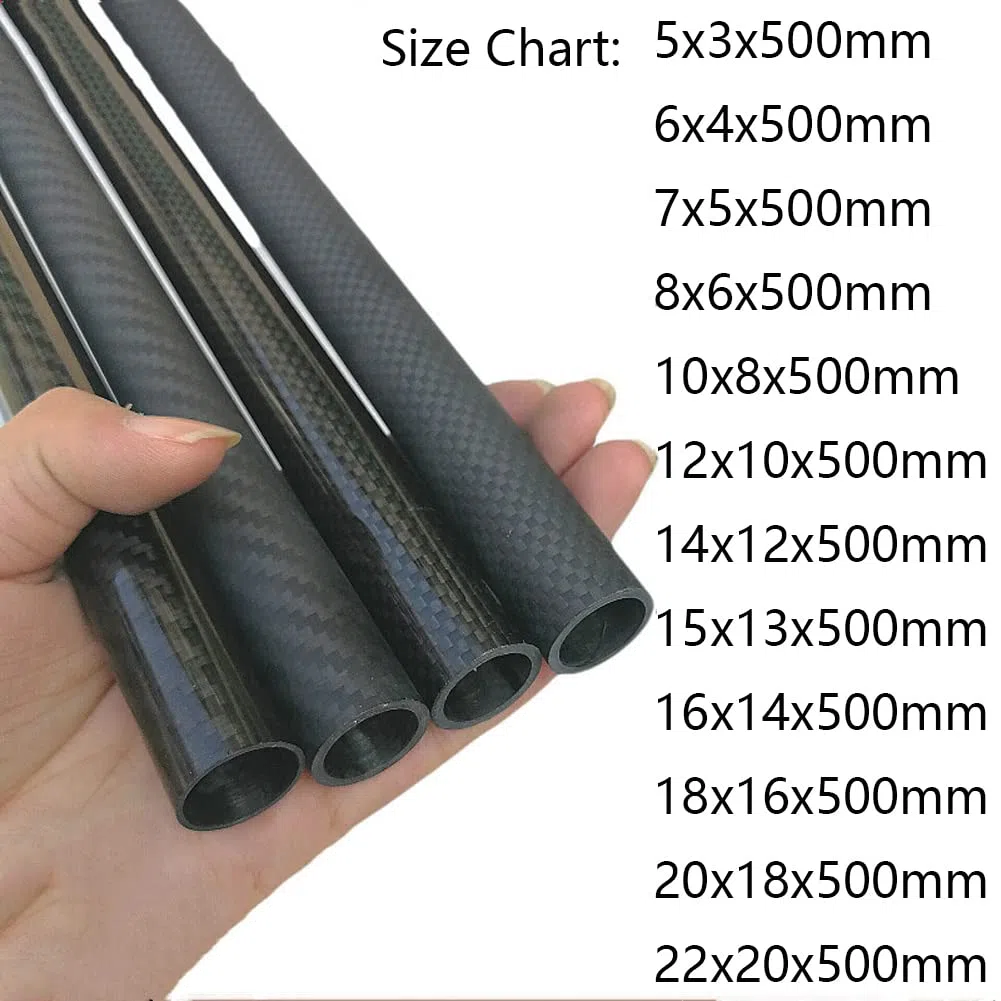 (2 piezas) Tubo de fibra de carbono 3K, longitud 500 mm, diámetro exterior 12 mm, diámetro interior 10 mm, sarga brillante, para marco UAV.