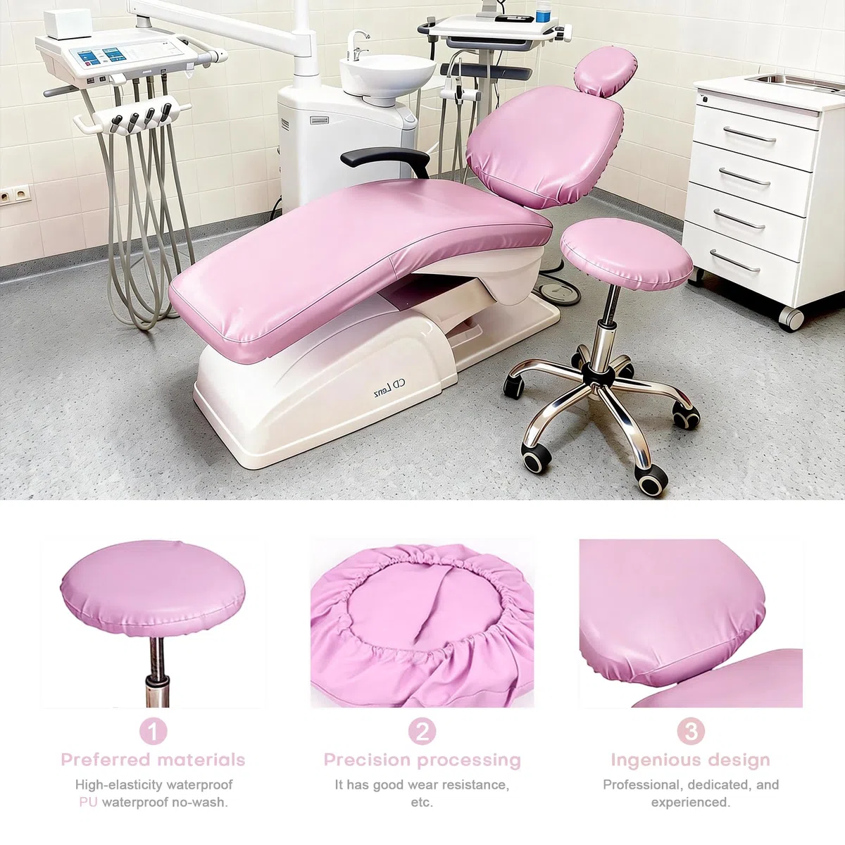 Fundas para sillones dentales, Juego de 5 Unidades de Cuero sintético para odontología, Fundas Protectoras Impermeables de Cuero sintético para sillones dentales, película compuesta(Pink)