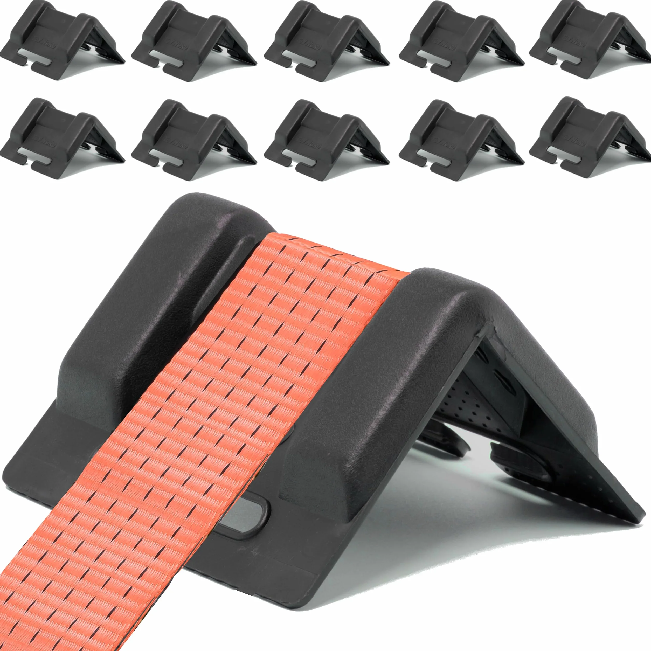 Cantonera Protectora para Bordes y Esquinas hasta 50mm - 10 o 100 Piezas - 130x100x100mm - Protección para Correas de Amarre - para Cinchas de Amarre y Camión (Negro (10 Piezas))