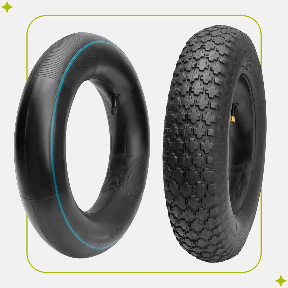 Garronda x2 Set de Neumáticos 4.80/4.00-8 con Cámara de Aire - Rueda Resistente 390x95 mm, 2PR Neumático de Repuesto para Carretilla de Mano, Válvula, hasta 210kg, para Jardín y Obra GD-0164 (Negro)