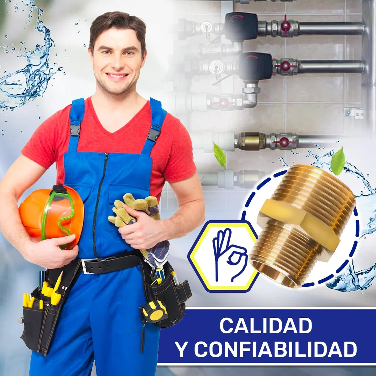 Reduccion de Latón 1 1/2"-2" con Rosca Macho en Ambos Lados - Garantía de 10 Años - MONTERAL