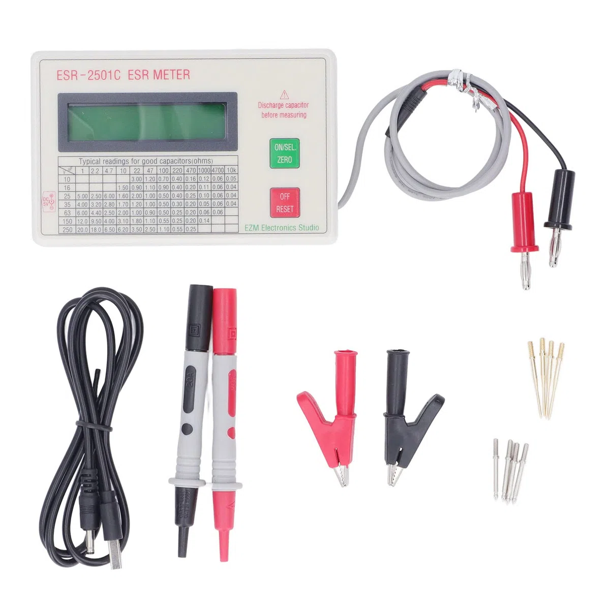 Medidor de Condensadores ESR, Medidor digital de capacitancia con pantalla LCD y apagado inteligente, medidor de circuitos ESR de alta precisión Medidor de Pruebas Eléctricas